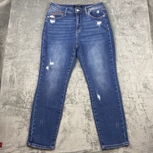 Judy Blue Jeans Womens 13/31‎ 32x27 Straight Rainbow Embroidered Distressed High